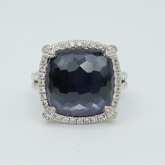 David Yurman Chatelaine Pave Bezel Ring With Black Orchid And Diamonds - Picture 2 of 9